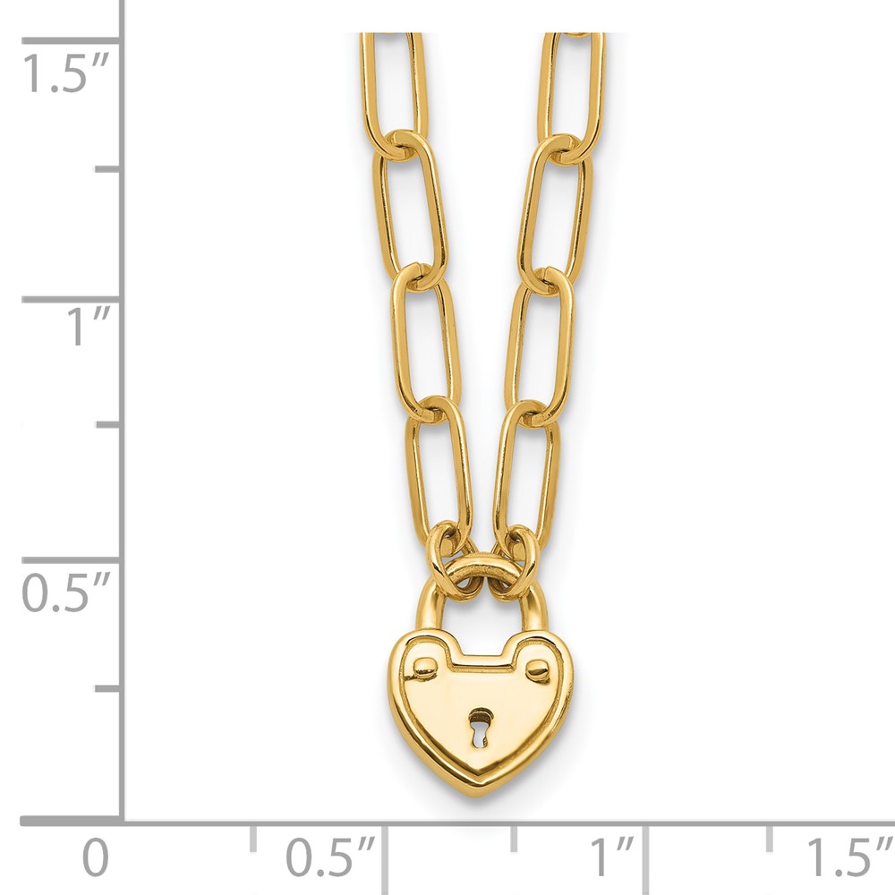 14K Polished Heart Lock Charm Paperclip Link 17.25 inch Necklace - 3