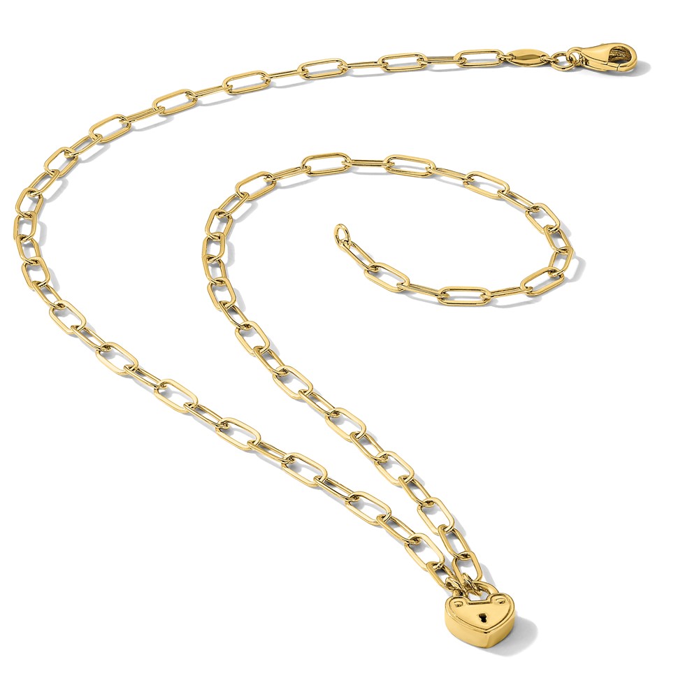 14K Polished Heart Lock Charm Paperclip Link 17.25 inch Necklace - 4