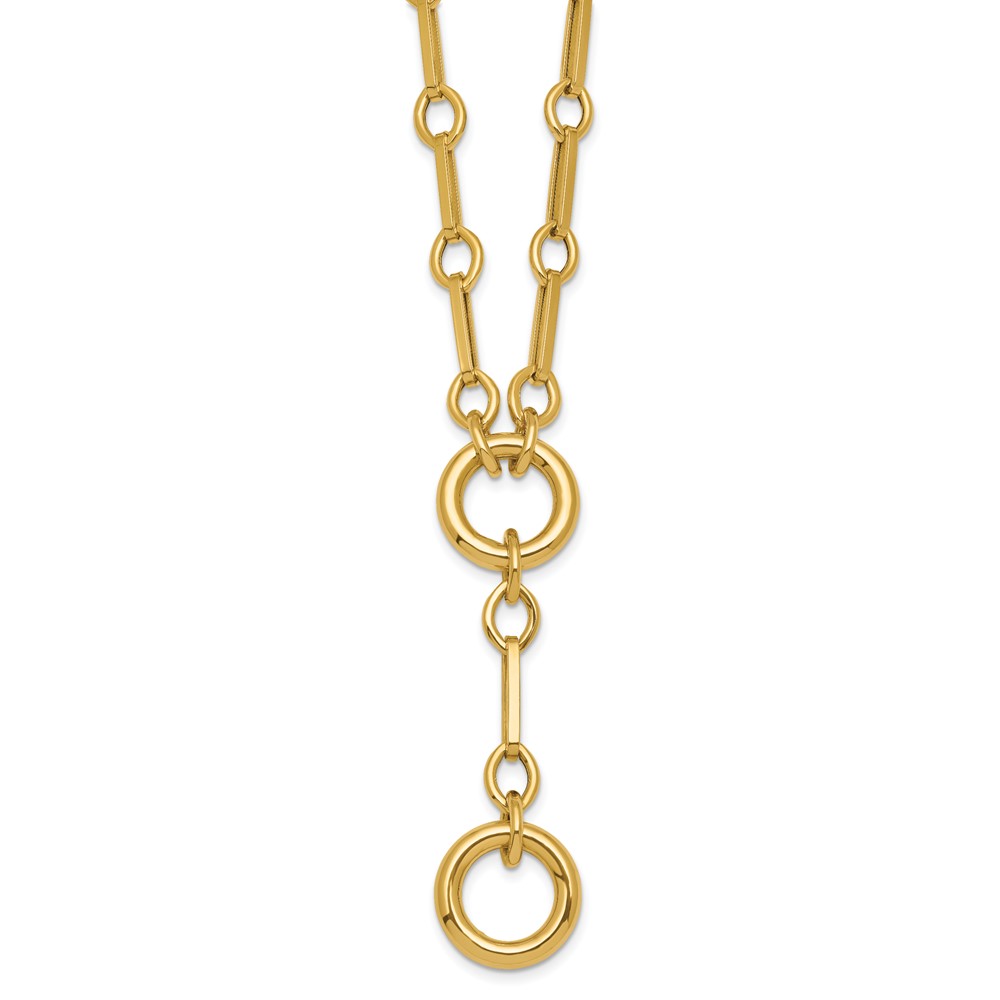 14k Polished Fancy Long Link with Circles 17.5 inch Y-Drop Necklace - 1