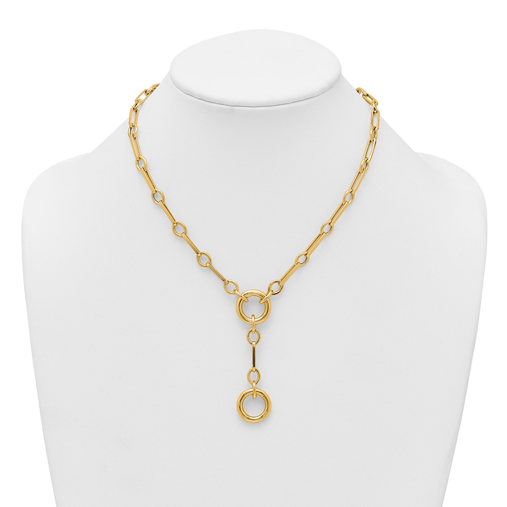14k Polished Fancy Long Link with Circles 17.5 inch Y-Drop Necklace - 2
