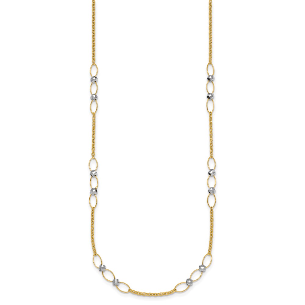 14k Two-tone Polished Oval Links and Faceted Beads 18 inch Necklace - 1