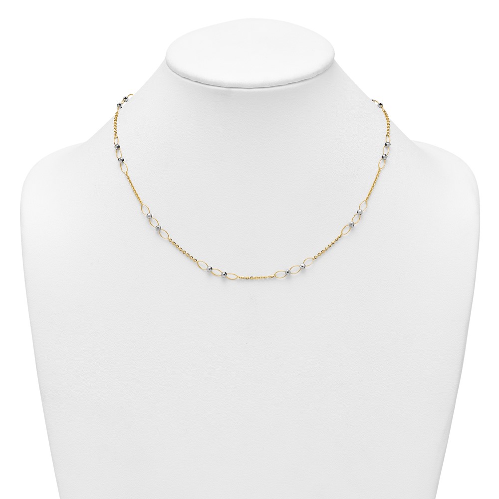 14k Two-tone Polished Oval Links and Faceted Beads 18 inch Necklace - 2