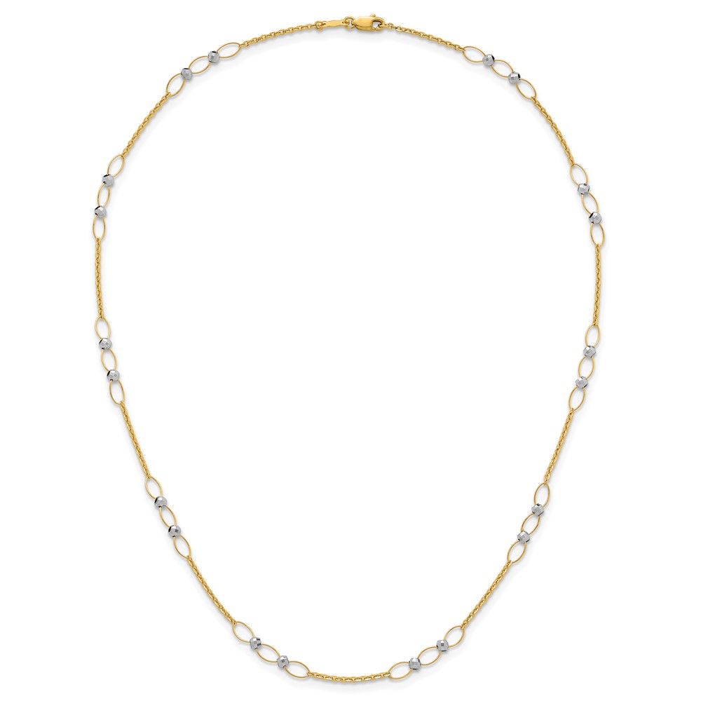 14k Two-tone Polished Oval Links and Faceted Beads 18 inch Necklace - 3