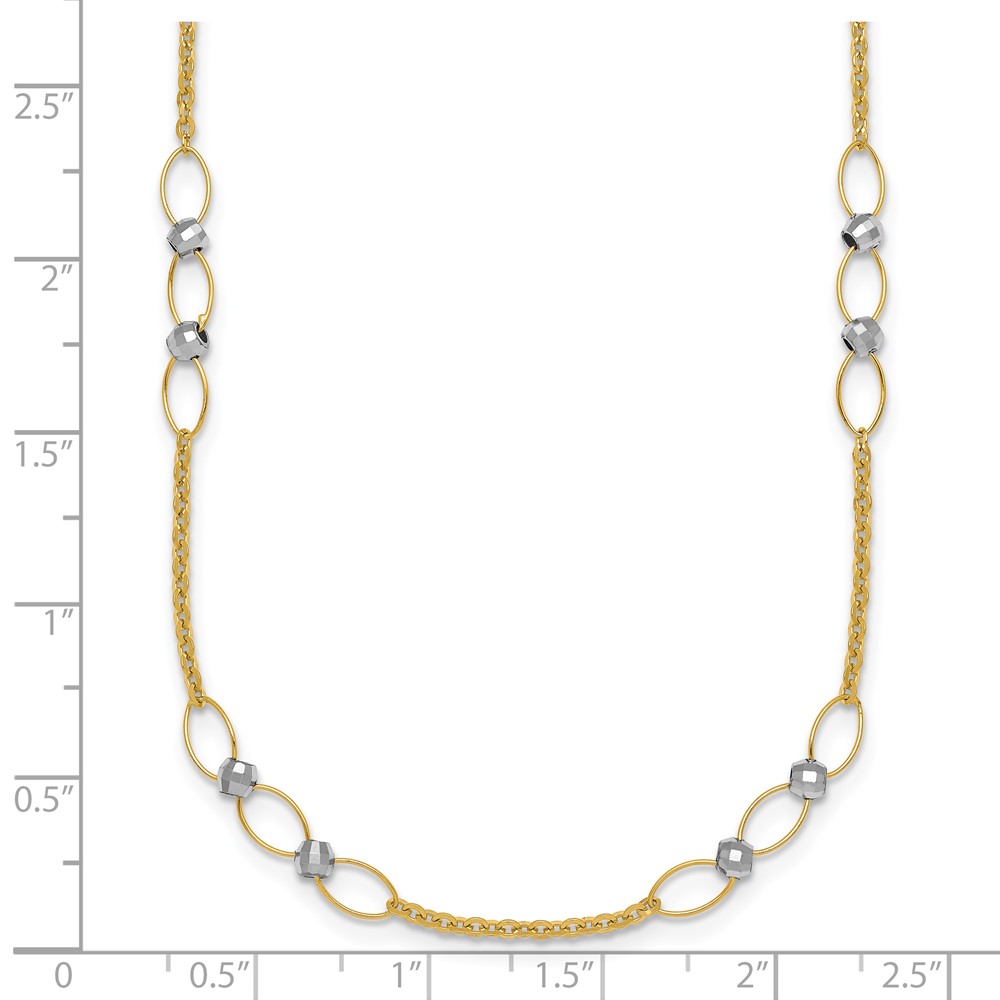 14k Two-tone Polished Oval Links and Faceted Beads 18 inch Necklace - 4