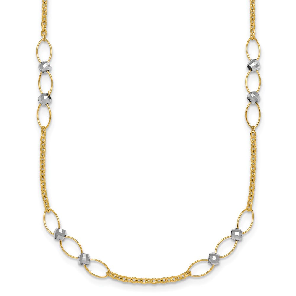 14k Two-tone Polished Oval Links and Faceted Beads 18 inch Necklace - 0