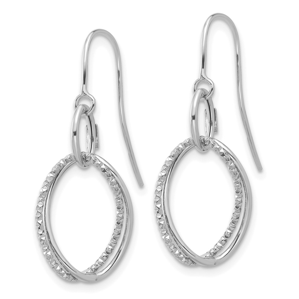 10K White Gold Polished and Textured Shepherd Hook Earrings - 1