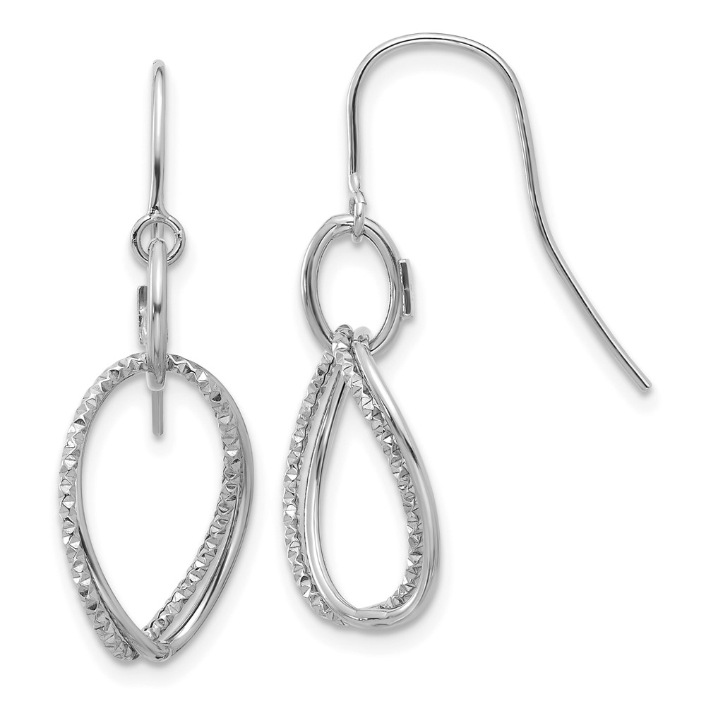 10K White Gold Polished and Textured Shepherd Hook Earrings - 0