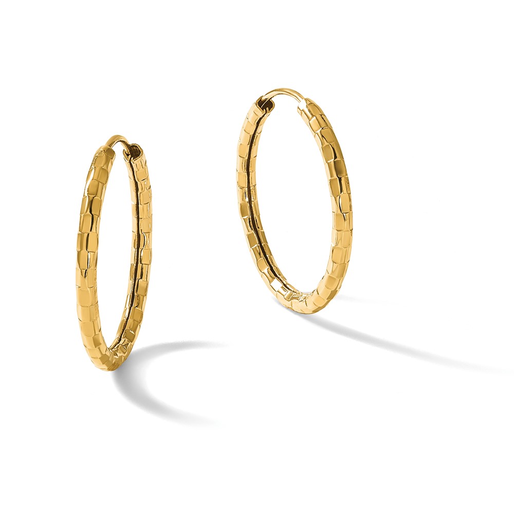 14k 2.5x25mm Polished Faceted Tube Hoop Earrings - 4