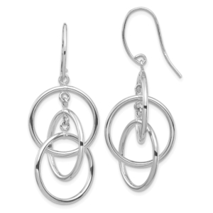 14k White Gold Polished Circles Dangle Earrings - 0