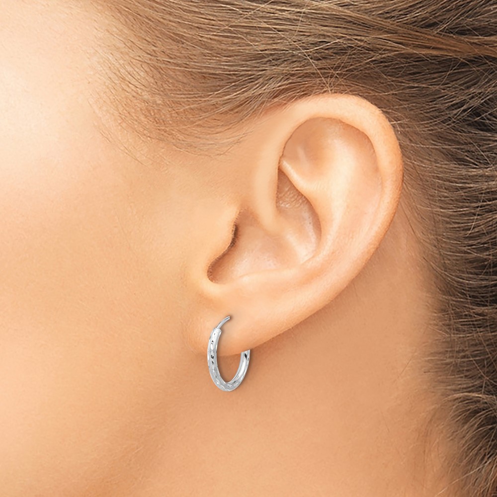 14k White Gold 2.00x16mm Polished and Satin Diamond-cut Endless Tube Hoop Earrings - 2