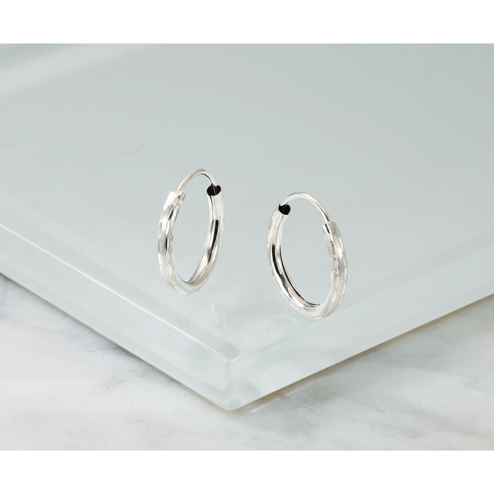 14k White Gold 2.00x16mm Polished and Satin Diamond-cut Endless Tube Hoop Earrings - 4