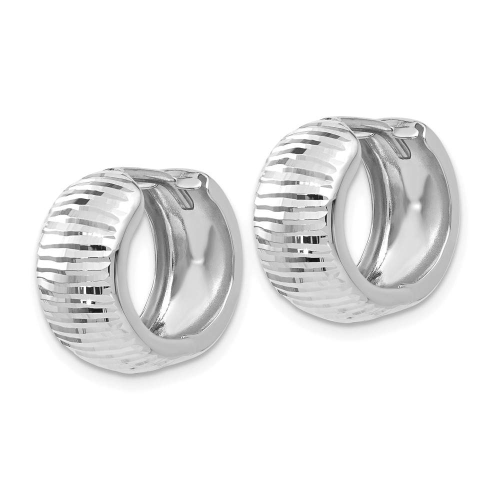 14K White Gold Textured and Polished Hinged Hoop Earrings - 1 14K White Gold Textured and Polished Hinged Hoop Earrings - 1