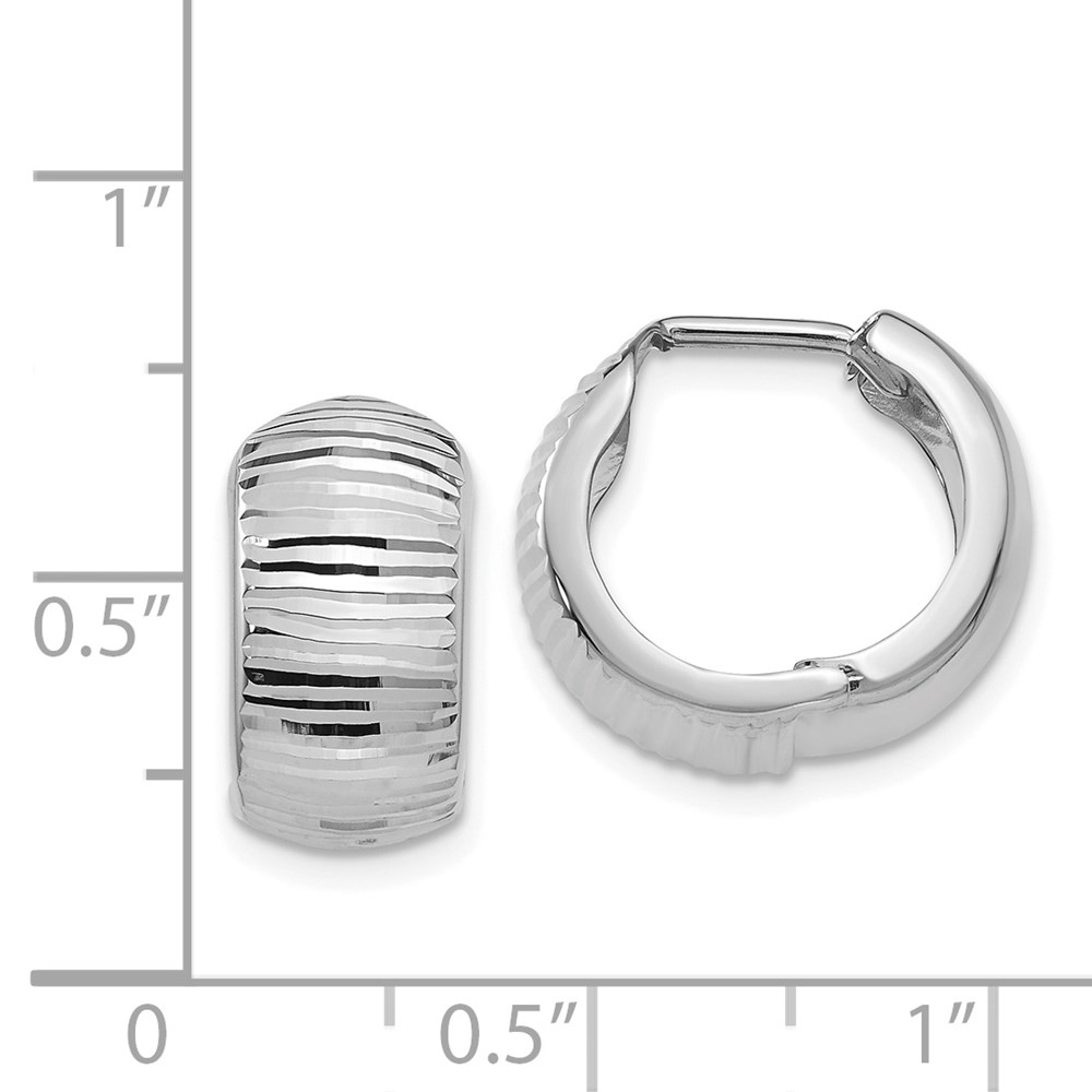 14K White Gold Textured and Polished Hinged Hoop Earrings - 3 14K White Gold Textured and Polished Hinged Hoop Earrings - 3