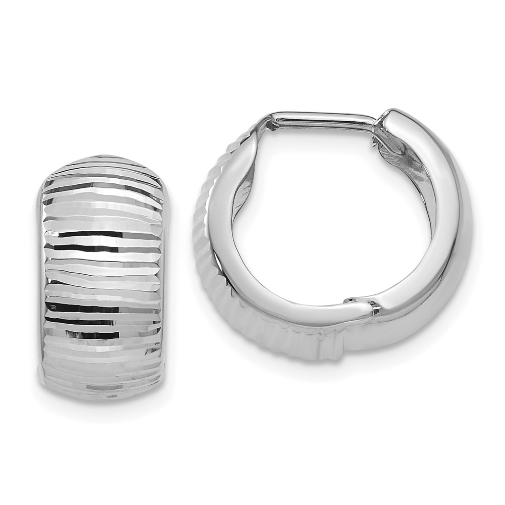 14K White Gold Textured and Polished Hinged Hoop Earrings - 0 14K White Gold Textured and Polished Hinged Hoop Earrings - 0