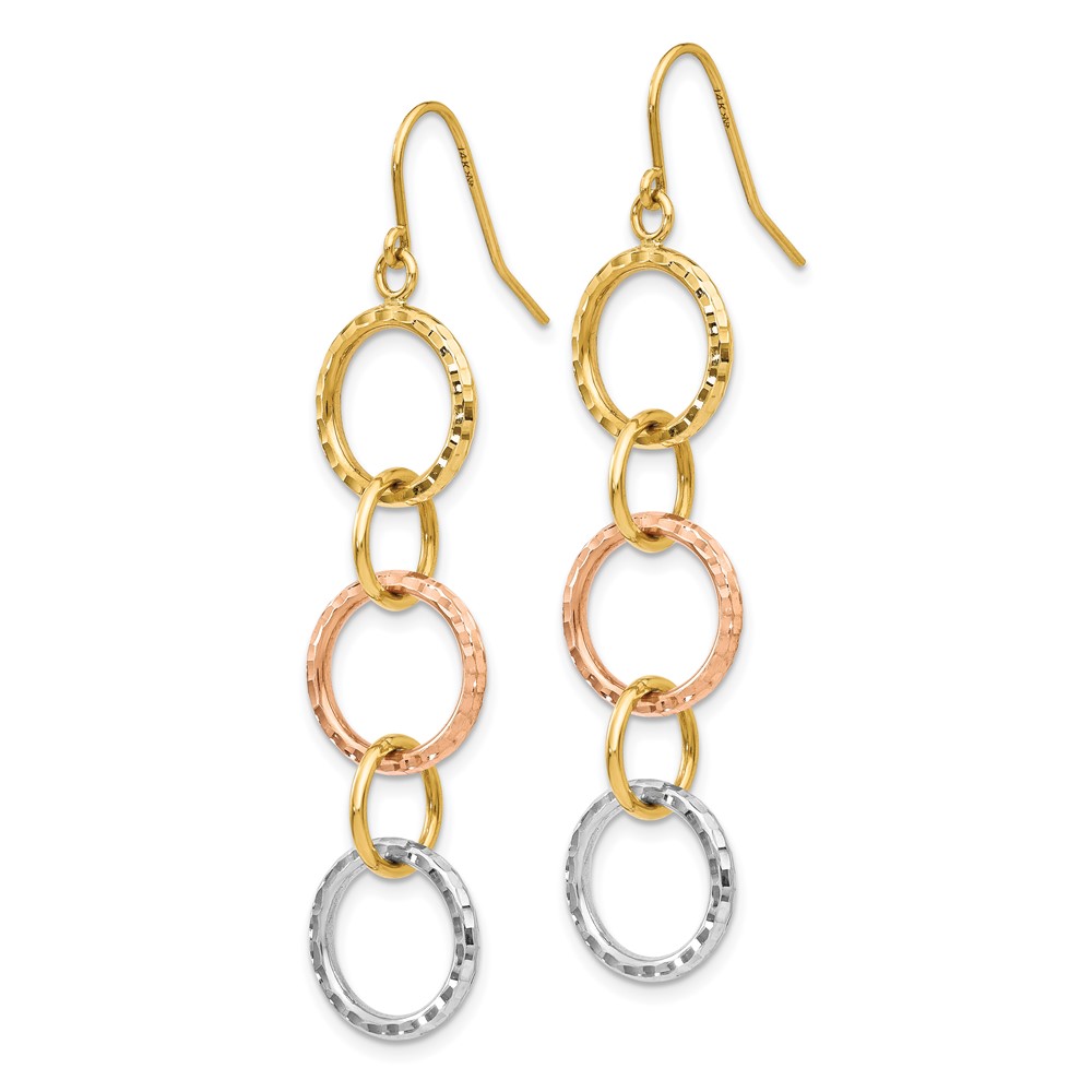 14k Tri-Color Diamond Cut Circle Dangle Earrings - 1