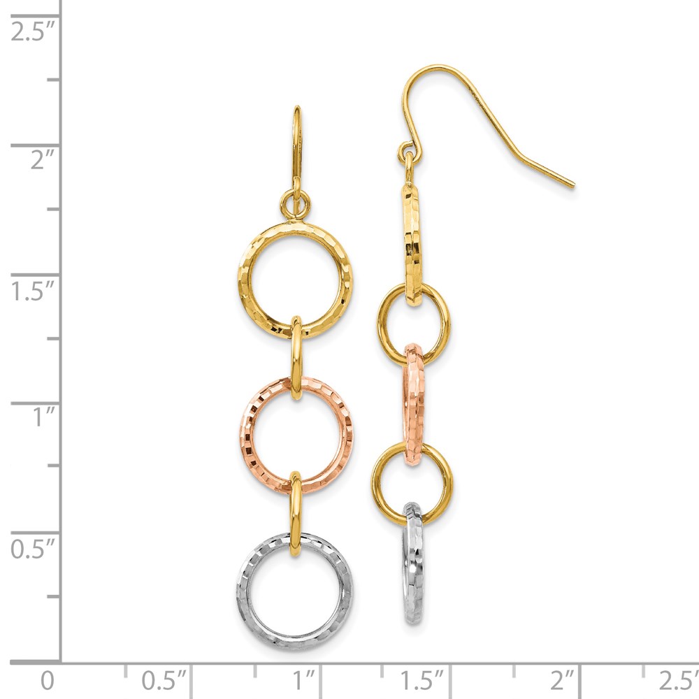 14k Tri-Color Diamond Cut Circle Dangle Earrings - 3