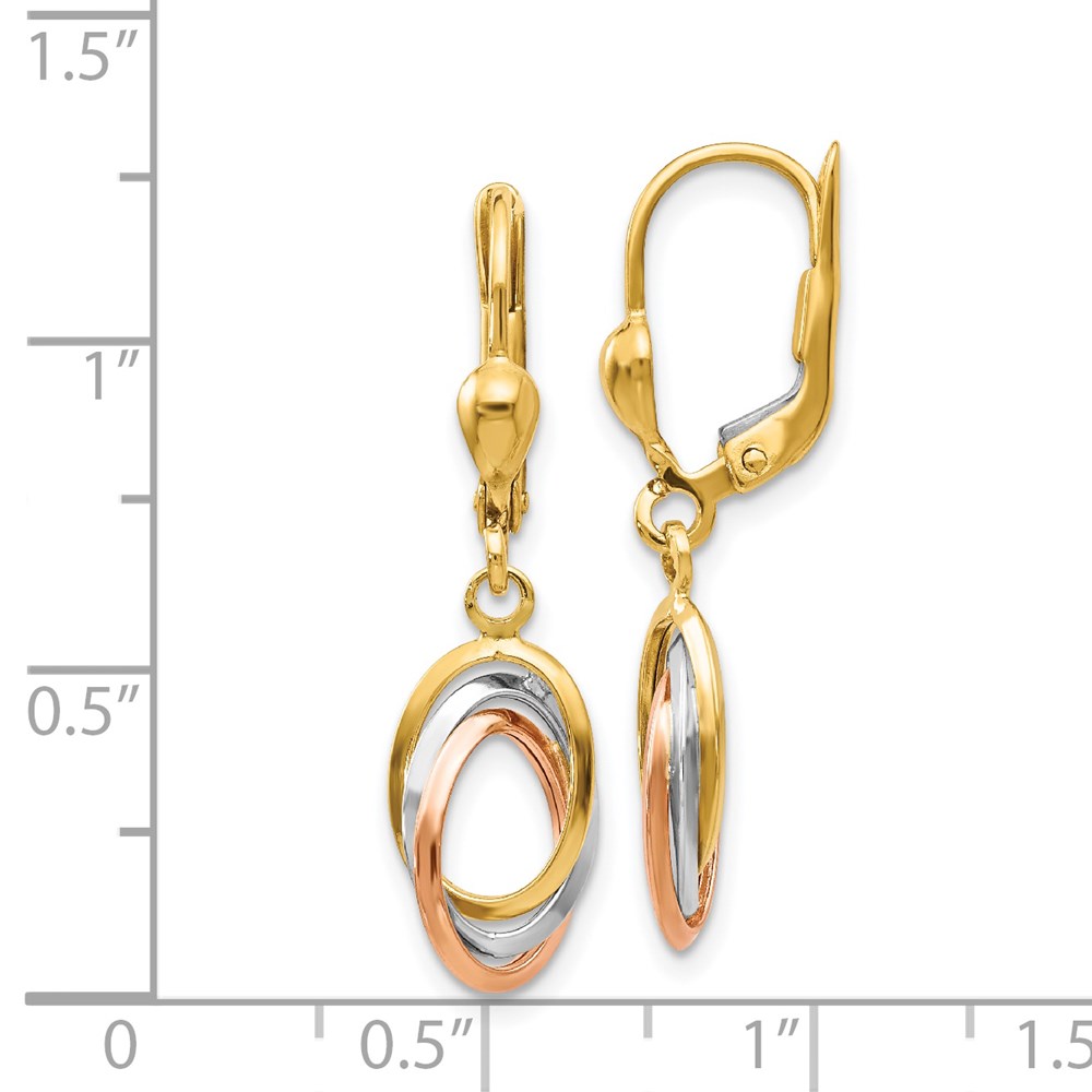 14K Tri-Color Polished Dangle Leverback Earrings - 3