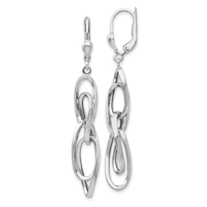 14K White Gold Polished Dangle Leverback Earrings - 0