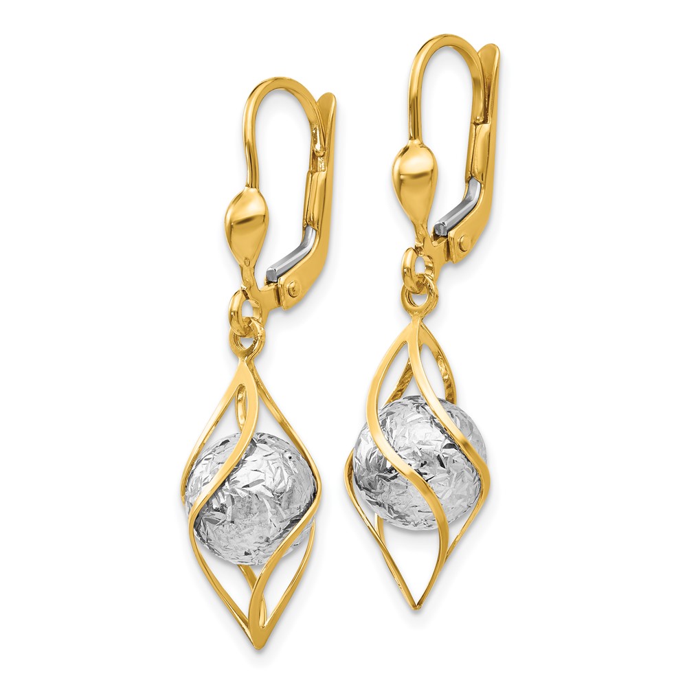 14K Two-tone Polished Diamond-cut Dangle Leverback Earrings - 1