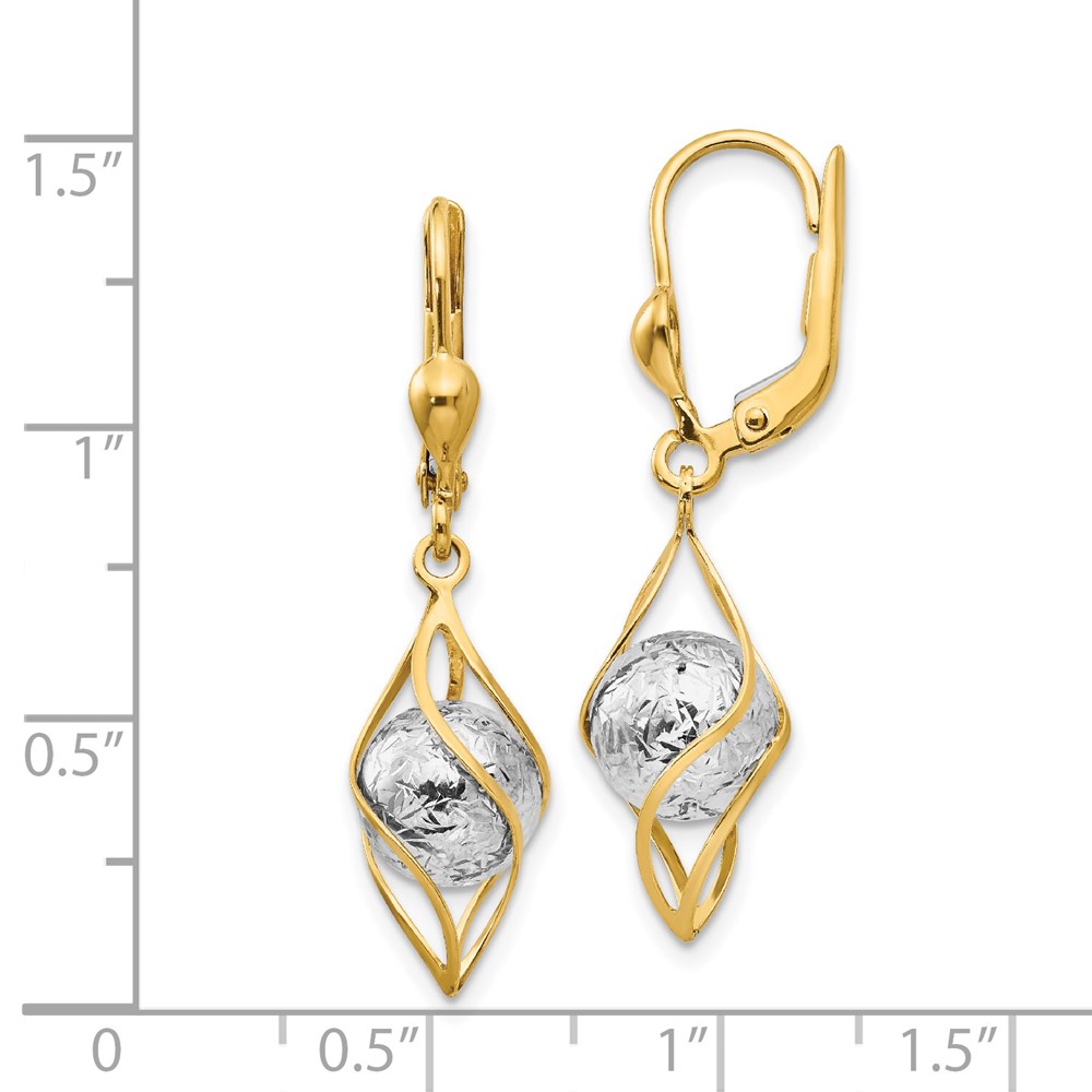 14K Two-tone Polished Diamond-cut Dangle Leverback Earrings - 3