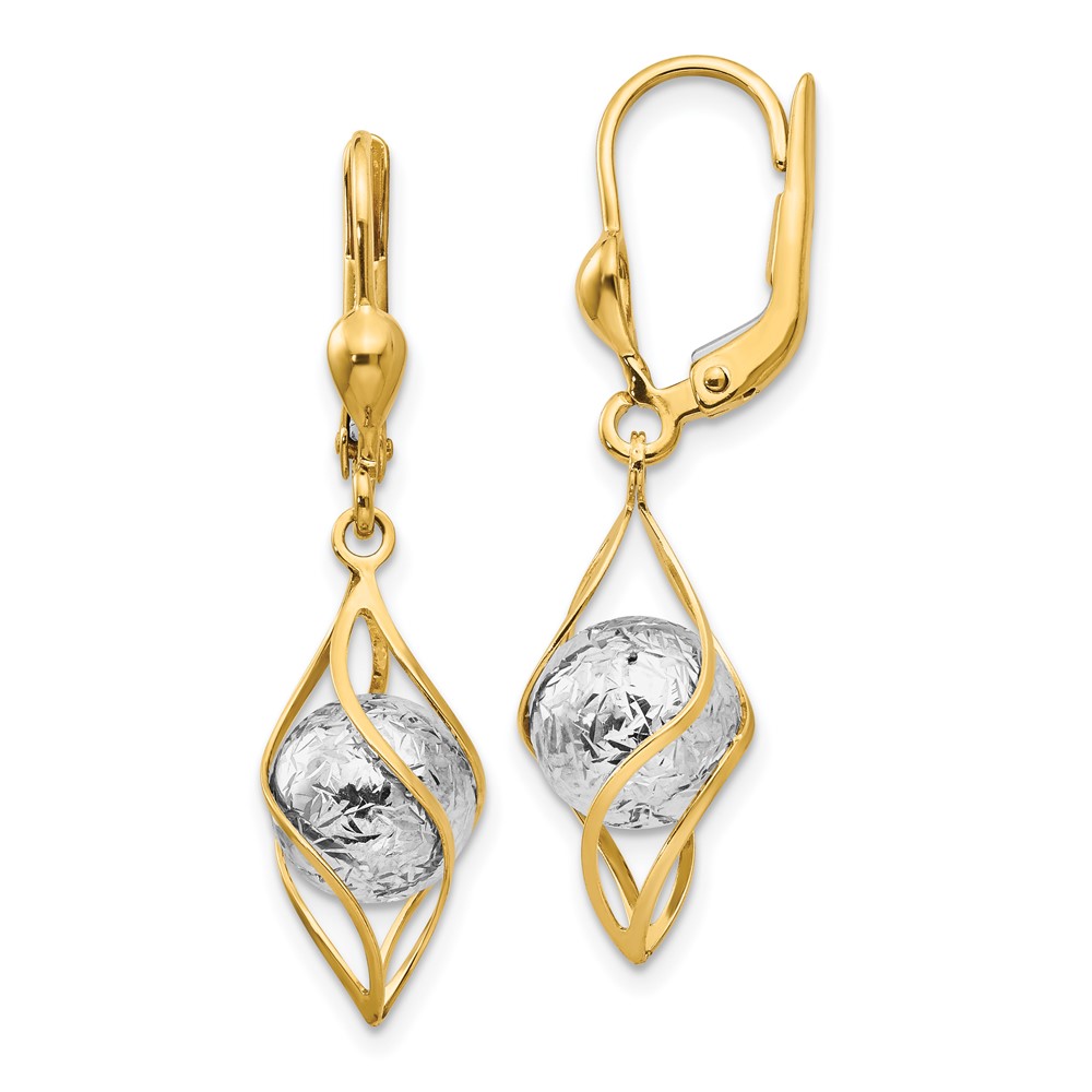 14K Two-tone Polished Diamond-cut Dangle Leverback Earrings - 0