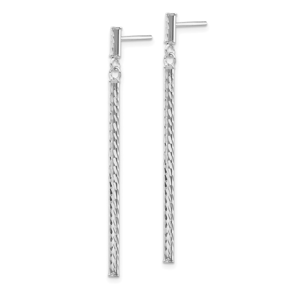 14k White Gold Polished and Diamond-cut Bar Dangle Post Earrings - 1 14k White Gold Polished and Diamond-cut Bar Dangle Post Earrings - 1