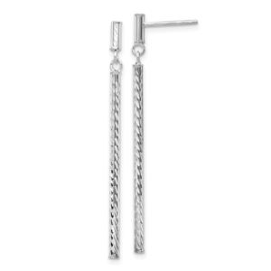 14k White Gold Polished and Diamond-cut Bar Dangle Post Earrings - 0