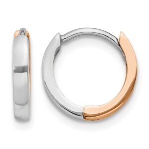 14k Two-tone Rose and White Gold 1.75mm Hinged Hoop Earrings - 0