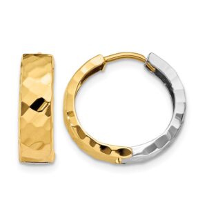 14k Two-tone Textured Hinged Hoop Earrings - 0