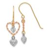 14k Tri-color Diamond Cut Heart Dangle Earrings - 0 14k Tri-color Diamond Cut Heart Dangle Earrings - 0