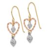 14k Tri-color Diamond Cut Heart Dangle Earrings - 1 14k Tri-color Diamond Cut Heart Dangle Earrings - 1