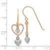14k Tri-color Diamond Cut Heart Dangle Earrings - 3 14k Tri-color Diamond Cut Heart Dangle Earrings - 3