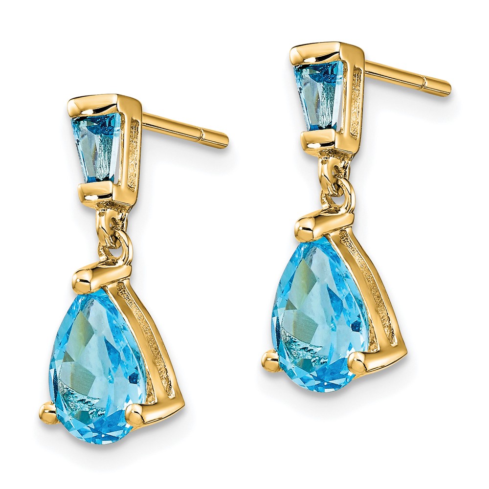 14k Pear/Baguette Blue Topaz Dangle Post Earrings - 1