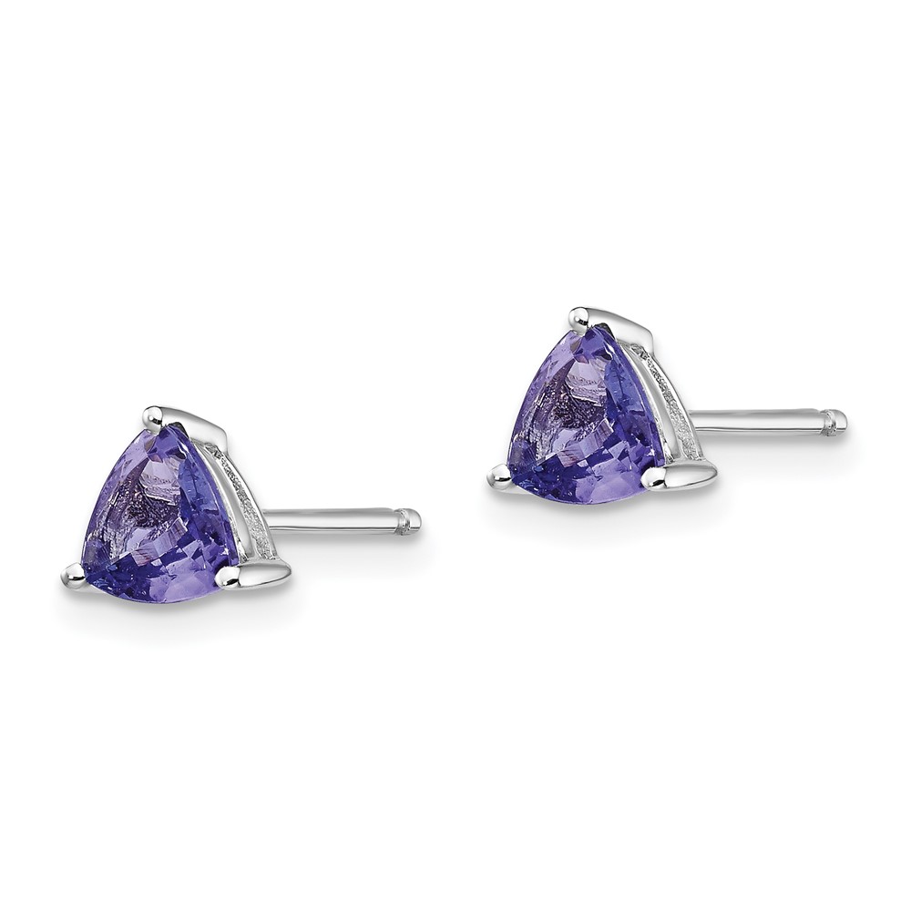 14k White Gold 5mm Trillion Tanzanite Post Earrings - 1