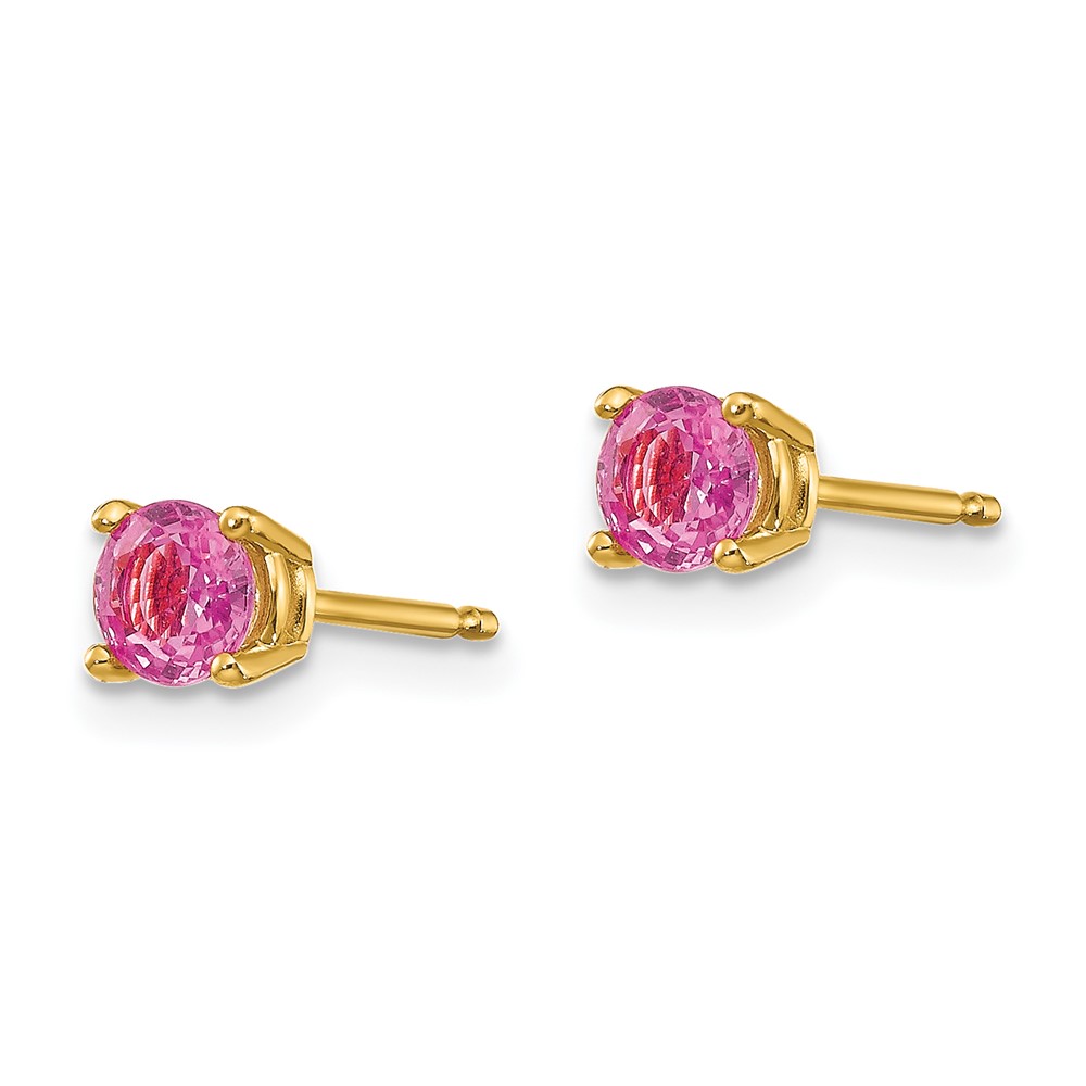 14k 4mm Round Pink Sapphire Post Earrings - 1