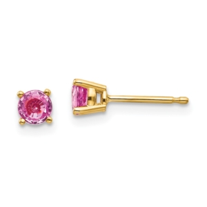 14k 4mm Round Pink Sapphire Post Earrings - 0