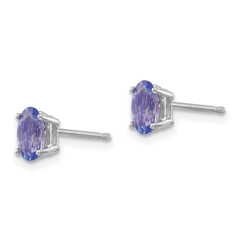 14k White Gold 6x4mm Oval Tanzanite Post Earrings - 1