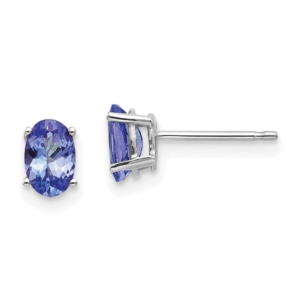 14k White Gold 6x4mm Oval Tanzanite Post Earrings - 0