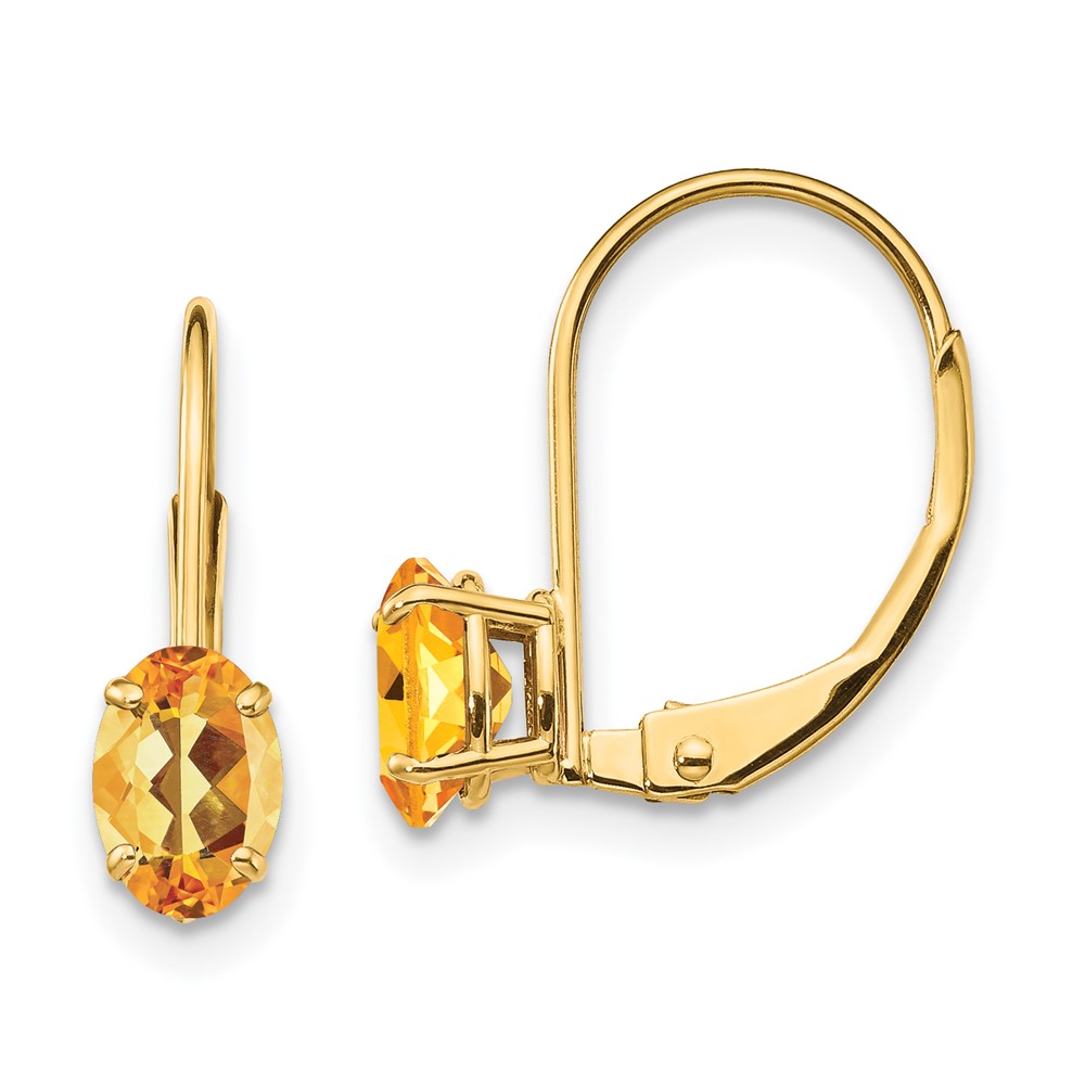 14k 6x4mm Oval Citrine Leverback Earrings - 0