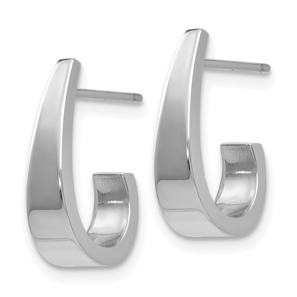 14k White Gold Polished J-Hoop Post Earrings - 1