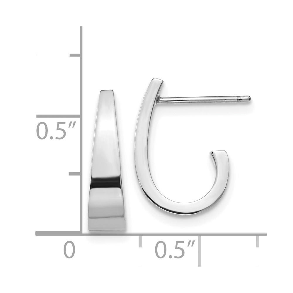 14k White Gold Polished J-Hoop Post Earrings - 3