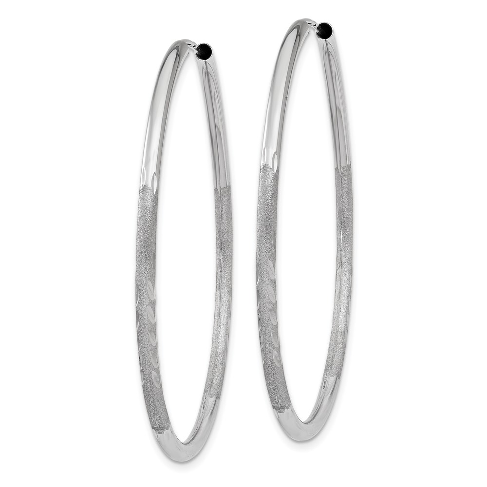 14k White Gold 2x40mm Satin Diamond-cut Endless Tube Hoop Earrings - 1