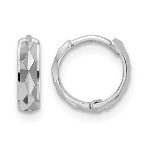 14k White Gold D/C Hinged Hoop Earrings - 0