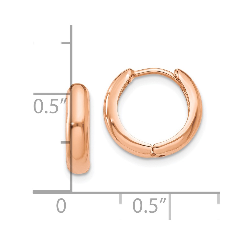 14k Rose Gold Polished Hinged Hoop Earrings - 3