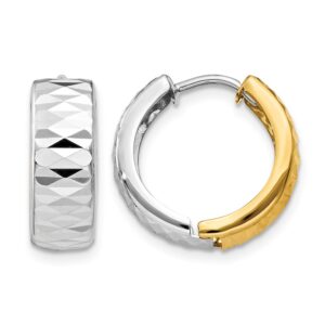 14k Two-tone Textured Hoop Earrings - 0